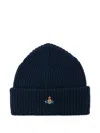 Vivienne Westwood Casual Ribbed Knit Hat Turn Up Brim In Blue