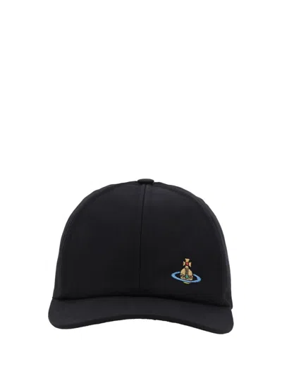 Vivienne Westwood Logo Embroidery Cotton Baseball Cap In Black