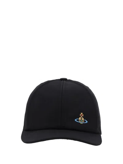 Vivienne Westwood Black Baseball Cap With Orb Embroidery In Cotton