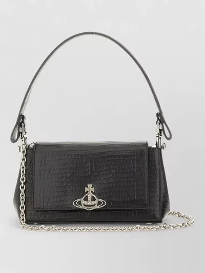 Vivienne Westwood Hazel Medium Crocodile Texture Shoulder Bag Chain In Black