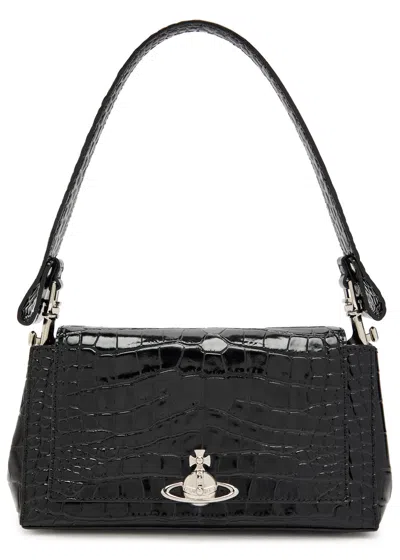 Vivienne Westwood Hazel Medium Crocodile-effect Patent Leather Shoulder Bag In Black