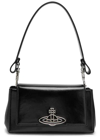 Vivienne Westwood Hazel Medium Glossed Leather Shoulder Bag In Black