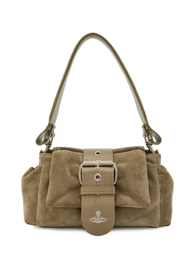 Vivienne Westwood Hazel Treasure Buckle Suede Shoulder Bag In Neutral