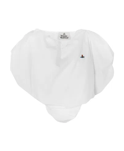 Vivienne Westwood Heart-shaped Crop Top With V-neckline And Embroidered Orb Logo In White