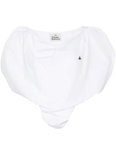 Vivienne Westwood Heart-shaped Crop Top With V-neckline And Embroidered Orb Logo In White