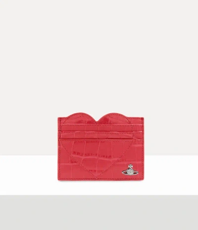 Vivienne Westwood Heart Card Holder Emboss Croc Leather Coral One Size Women In Orange