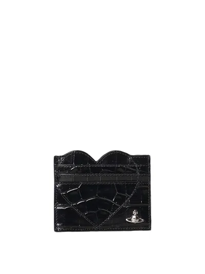 Vivienne Westwood Heart Card Holder With Logo In Black