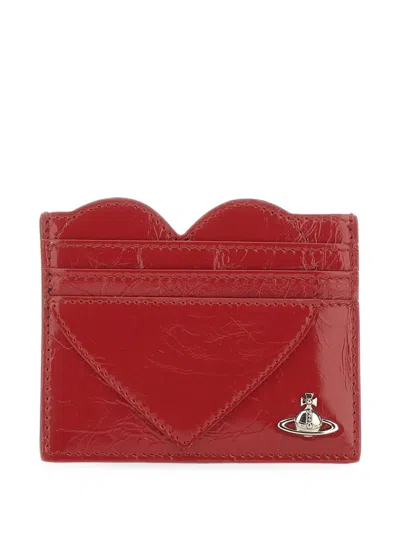 Vivienne Westwood Heart Crinkled-leather Card Holder In Red