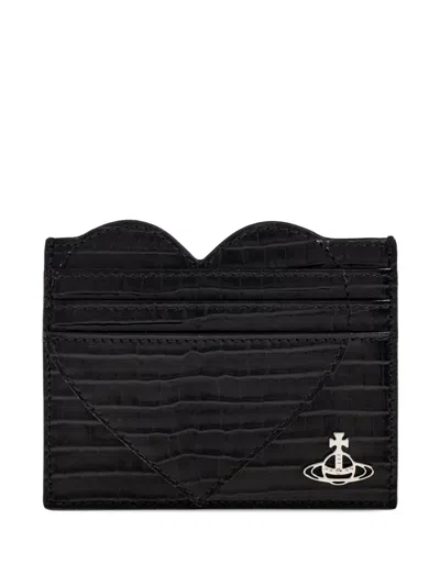 Vivienne Westwood Heart Crocodile-patterned Cardholder In Black
