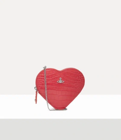 Vivienne Westwood Heart Crossbody Emboss Croc Leather Coral In Pink
