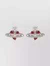 Vivienne Westwood New Diamante Heart Stud Earrings In Metallic