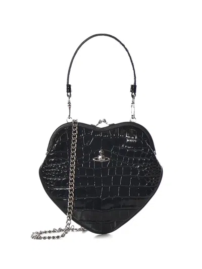 Vivienne Westwood Heart Embossed Leather Tote Bag In Black