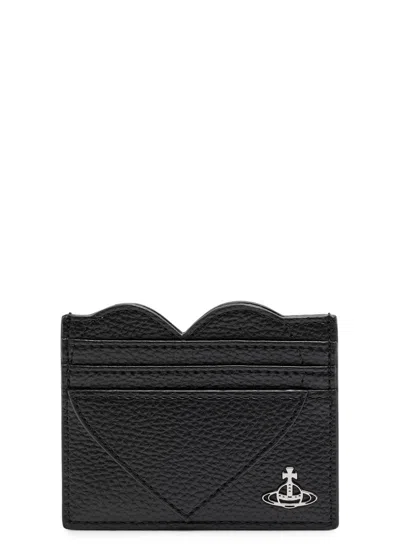 Vivienne Westwood Heart Faux Saffiano Leather Card Holder In Black