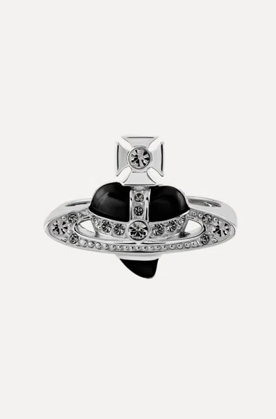Pre-owned Vivienne Westwood Heart Orb Crystal Ring In Silver