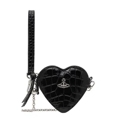 Vivienne Westwood Heart-shaped Clutch In Black