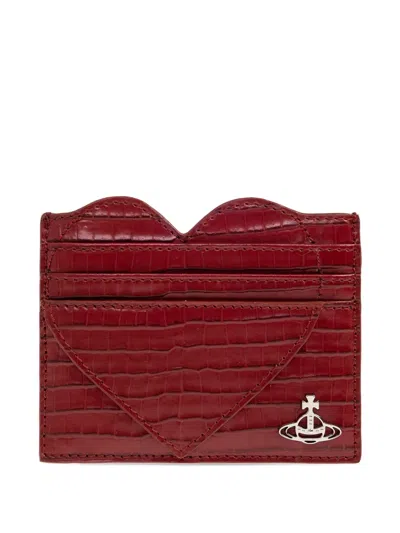Vivienne Westwood Heart-shaped Crocodile-embossed Cardholder In Red