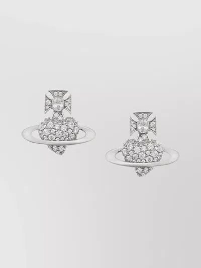 Vivienne Westwood Heart Shaped Crystal Stud Earrings In Metallic