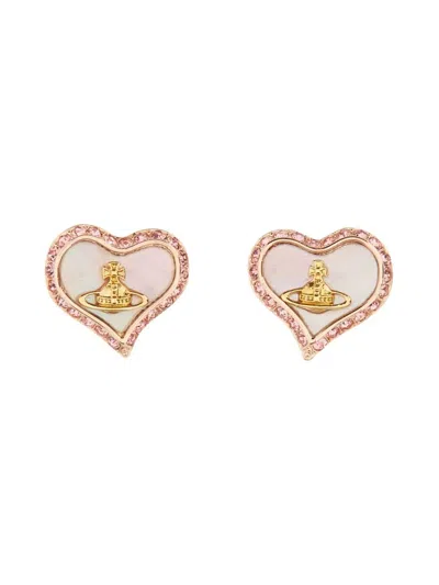 Vivienne Westwood Heart Shaped Embellished Earrings In Green