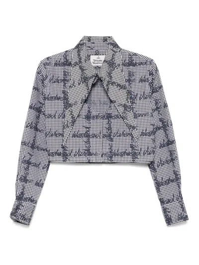 Vivienne Westwood Cut Off Heart Cotton Shirt In Grey/multi