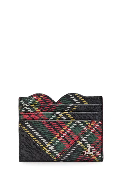 Vivienne Westwood Heart Tartan-print Faux Saffiano Leather Card Holder In Multi