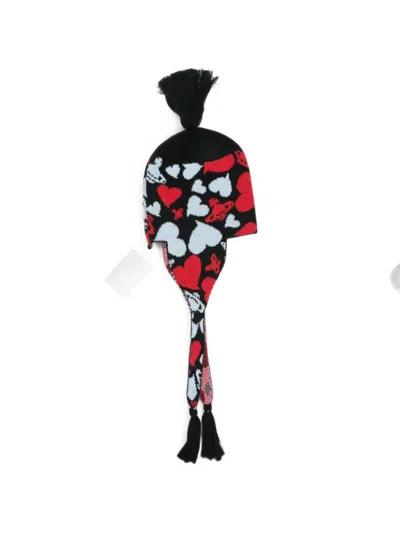Vivienne Westwood Hearts And Orb-motif Beanie Hat In Red