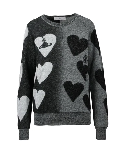 Vivienne Westwood Hearts Jumper With Unique Patchwork Design And Metallic Touch In Gray