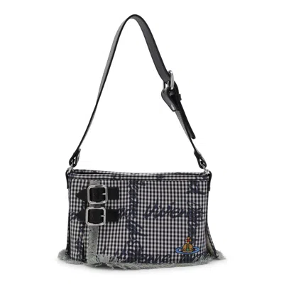 Vivienne Westwood Mens Gingham/vw Black Heather Cotton Shoulder Bag In Multi