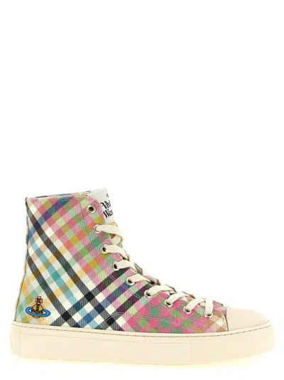 Vivienne Westwood Heather Tartan High-top Sneakers With Embroidered Orb Logo In Multi