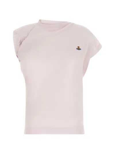 Vivienne Westwood Hebo One-shoulder Cotton Top With Embroidered Orb Logo In Pink