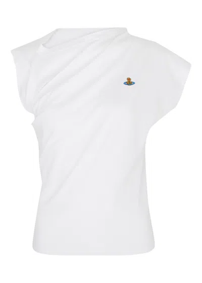 Vivienne Westwood Asymmetric Organic Cotton Top With Gathered Detailing In White