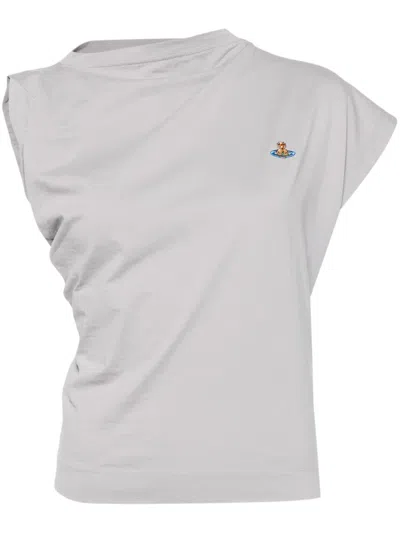 Vivienne Westwood Hebo Orb-embroidered Draped-design T-shirt In Gray