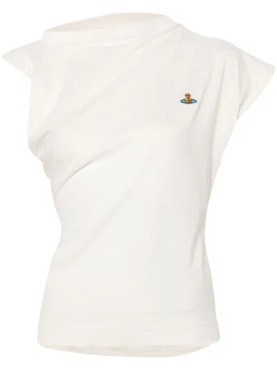 Vivienne Westwood Draped Fitted T-shirt With Embroidered Detail In White