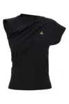Vivienne Westwood Hebo One-shoulder Cotton Top With Embroidered Orb Logo In Black