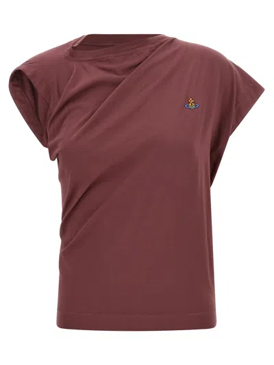Vivienne Westwood Hebo One-shoulder Cotton Top With Embroidered Orb Logo In Red