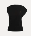 Vivienne Westwood 'hebo' Black T-shirt With Asymmetric Ruched Short Sleeves And Orb Logo On The Front In Black