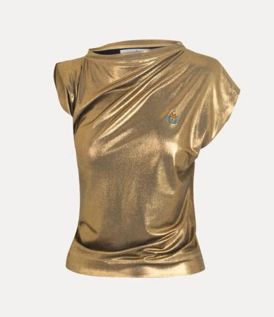 Vivienne Westwood 'hebo' Metallic Asymmetric Top With Gathered Detail In Cotton Woman In Gold