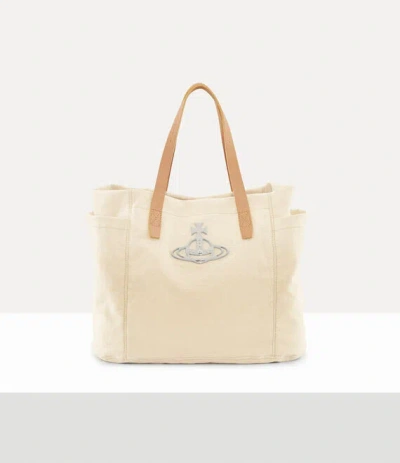Vivienne Westwood Henry Medium Tote Canvas Natural In Red