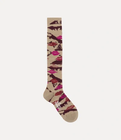 Vivienne Westwood High Sock Kisses Beige 4-5 Unisex