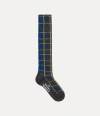 Vivienne Westwood High Sock Tartan Blue 9-11 Unisex In Blue