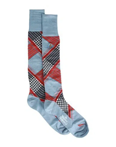 Vivienne Westwood High Sock Man Socks & Hosiery Light Blue Size 5 Cotton, Polyamide, Elastane