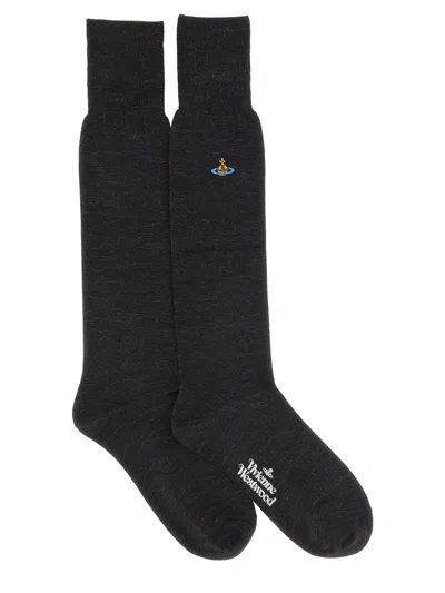 Vivienne Westwood High Socks With Orb Embroidery In Black