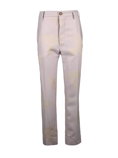 Vivienne Westwood High Waist Beige Trousers With Tapered Leg Design In Purple