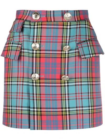 Vivienne Westwood Cut Off Wool Twill Tartan Mini Skirt In Multi