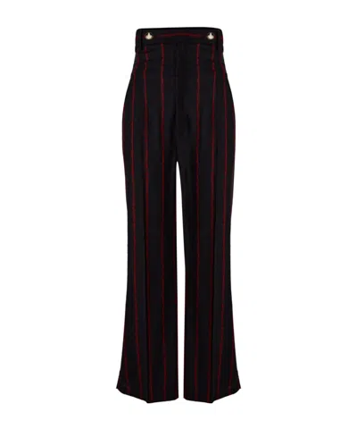 Vivienne Westwood High-waisted Red Vertical Stripe Wide-leg Trousers In Black