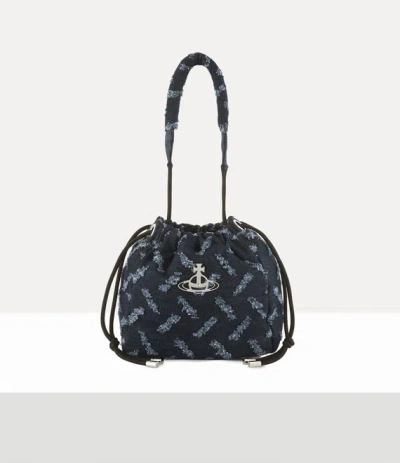 Vivienne Westwood Hilary Small Bucket Bag Ripped Denim Indigo In Purple