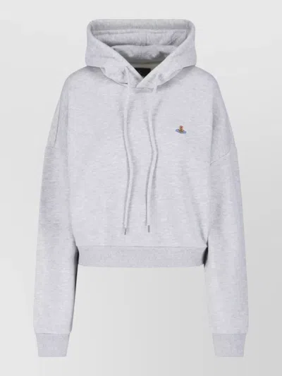 Vivienne Westwood Hooded Knit Sweatshirt Drawstring Ribbed Cuffs Hem In Gray