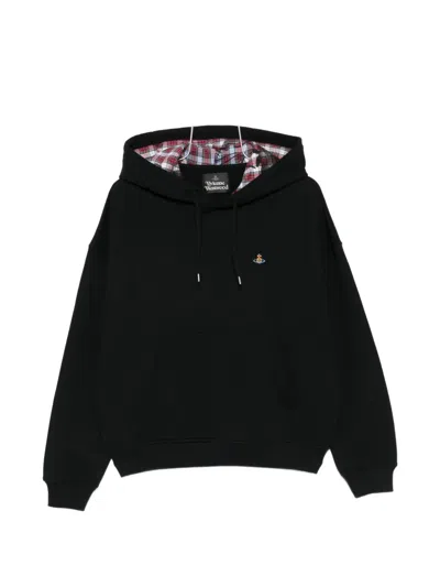 Vivienne Westwood Relaxed Fit Black Hoodie With Plaid Lined Hood