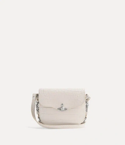 Vivienne Westwood Hunter Flap Crossbody Emboss Croc Leather -pearl-white