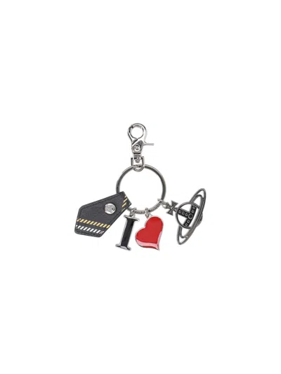 Vivienne Westwood Text Engraved Heart Keyring In Metallic