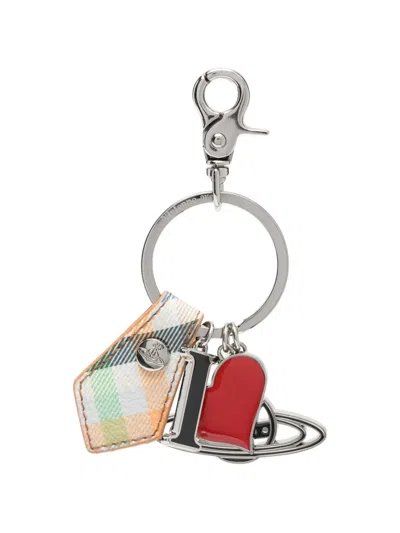 Vivienne Westwood I Love Orb Tartan Keyring In Silver